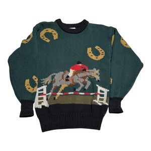 Vintage Tally-Ho Equestrian Horseshoe Horse Crewneck Sweater Women's S FLAWS